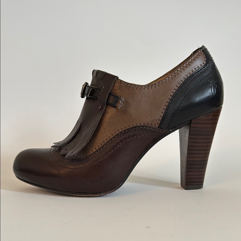 FRYE Brown Leather Kiltie Buckle Oxford Loafer Leather Heels Pumps 8.5